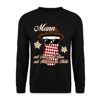 Single Mann Holz Alleinstehend - Unisex Pullover - Schwarz - Vorne - Alina (178cm) & Michal (187cm)