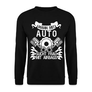 Single Mann mit Auto Alleinstehend - Unisex Pullover - Schwarz - Vorne - Alina (178cm) & Michal (187cm)