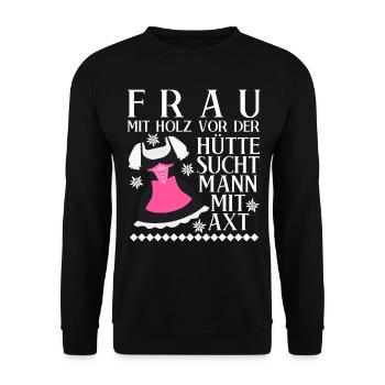 Single Frau Dirndl Alleinstehend - Unisex Pullover - Schwarz - Vorne - Alina (178cm) & Michal (187cm)
