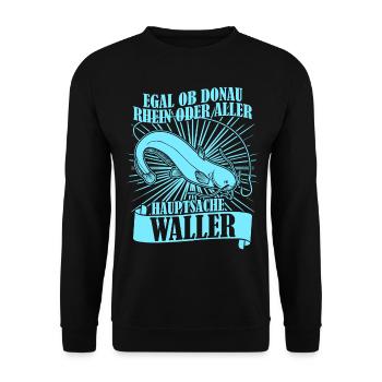 Waller Angeln Fisch Fischer Angler - Unisex Pullover - Schwarz - Vorne - Alina (178cm) & Michal (187cm)