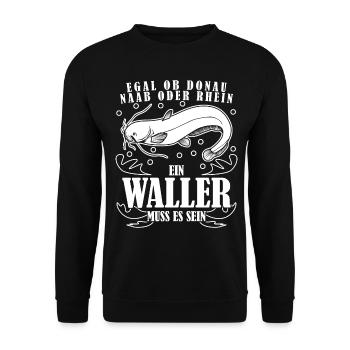 Waller Angler Angeln Fisch Fischer - Unisex Pullover - Schwarz - Vorne - Alina (178cm) & Michal (187cm)