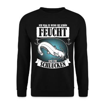 Waller Angler Fisch Angeln Fischer - Unisex Pullover - Schwarz - Vorne - Alina (178cm) & Michal (187cm)
