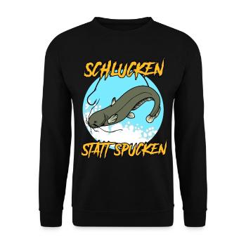 Waller Angler Angelsport Angeln Fisch - Unisex Pullover - Schwarz - Vorne - Alina (178cm) & Michal (187cm)