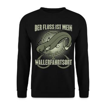 Angler Waller Angelsport Angeln Fisch - Unisex Pullover - Schwarz - Vorne - Alina (178cm) & Michal (187cm)