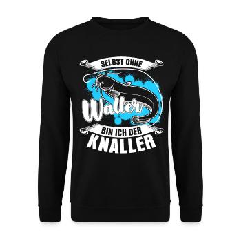 Waller Fischer Angler Fisch Angeln - Unisex Pullover - Schwarz - Vorne - Alina (178cm) & Michal (187cm)