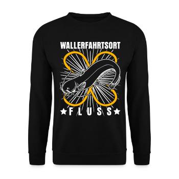 Angler Fluss Waller Angelsport Angeln - Unisex Pullover - Schwarz - Vorne - Alina (178cm) & Michal (187cm)