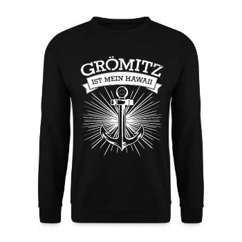 Grömitz Hawaii Witz - Unisex Pullover - Schwarz - Vorne - Alina (178cm) & Michal (187cm)