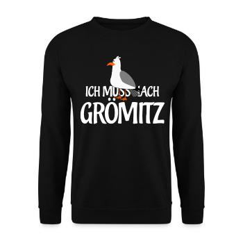 Ich muss nach Grömitz - Unisex Pullover - Schwarz - Vorne - Alina (178cm) & Michal (187cm)