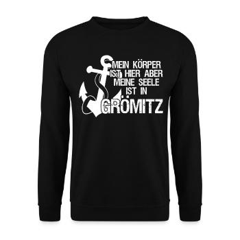 Grömitz Spruch mit Anker - Unisex Pullover - Schwarz - Vorne - Alina (178cm) & Michal (187cm)