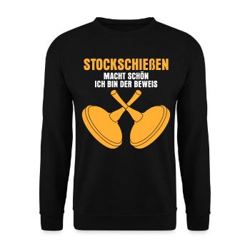 Eisstock Witz Stockschütze Stockschießen - Unisex Pullover - Schwarz - Vorne - Alina (178cm) & Michal (187cm)