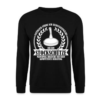 Stockschießen Witz Eisstock Stockschütze - Unisex Pullover - Schwarz - Vorne - Alina (178cm) & Michal (187cm)