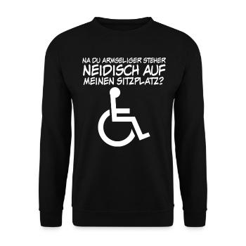 Sarkasmus Rollstuhl Rollstuhlfahrer - Unisex Pullover - Schwarz - Vorne - Alina (178cm) & Michal (187cm)
