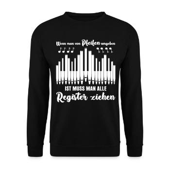 Orgel Orgelspieler Spruch Organist - Unisex Pullover - Schwarz - Vorne - Alina (178cm) & Michal (187cm)