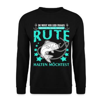 Angeln Witz Angelrute Fischer Angler - Unisex Pullover - Schwarz - Vorne - Alina (178cm) & Michal (187cm)