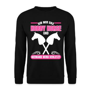 Hobby Horse Reiten Hobbyhorse - Unisex Pullover - Schwarz - Vorne - Alina (178cm) & Michal (187cm)