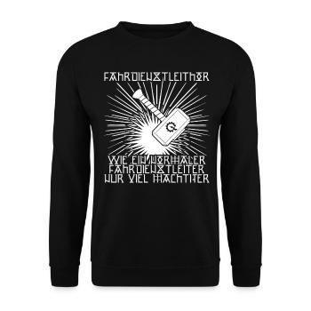 Fahrdienstleiter Zugführer Zuge Züge - Unisex Pullover - Schwarz - Vorne - Alina (178cm) & Michal (187cm)