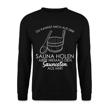 Sauna Saunist Saunisten Spruch Saunieren - Unisex Pullover - Schwarz - Vorne - Alina (178cm) & Michal (187cm)