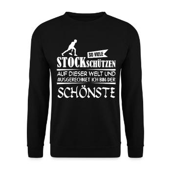 Stockschießen Eisstockschießen Eisstock - Unisex Pullover - Schwarz - Vorne - Alina (178cm) & Michal (187cm)