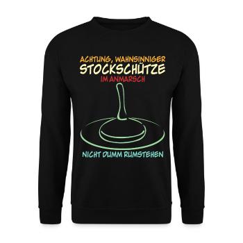 Stockschießen Stockschütze Eisstock - Unisex Pullover - Schwarz - Vorne - Alina (178cm) & Michal (187cm)