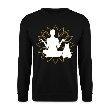 Yoga Yogaposen Lotussitz Katze - Unisex Pullover - Schwarz - Vorne - Alina (178cm) & Michal (187cm)