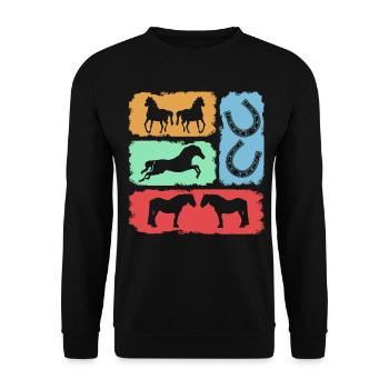 Reiten Pferd Hufeisen retro Reiter - Unisex Pullover - Schwarz - Vorne - Alina (178cm) & Michal (187cm)