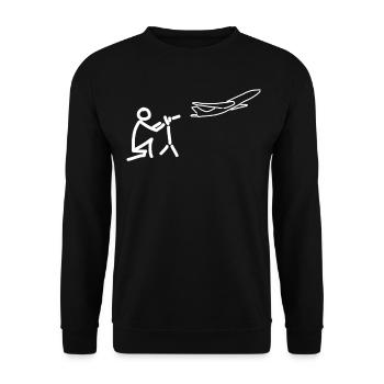 Planespotter Strichmännchen Flugzeug - Unisex Pullover - Schwarz - Vorne - Alina (178cm) & Michal (187cm)