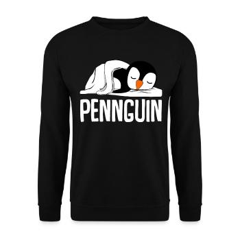 Müder Pinguin schläft im Bett - Unisex Pullover - Schwarz - Vorne - Alina (178cm) & Michal (187cm)