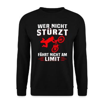 wer nicht stürzt fährt nicht am limit mountainbike - Unisex Pullover - Schwarz - Vorne - Alina (178cm) & Michal (187cm)