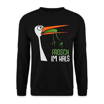 Storch mit Frosch im Hals - Unisex Pullover - Schwarz - Vorne - Alina (178cm) & Michal (187cm)