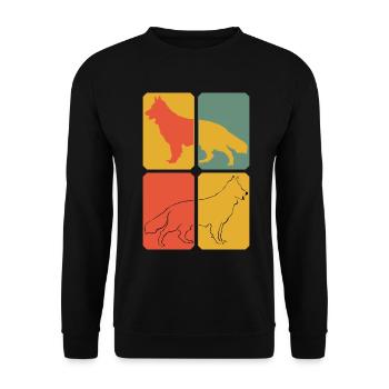 White Shepherd Retro Shepherd Dogs - Unisex Sweatshirt - black - Front - Alina (178cm) & Michal (187cm)