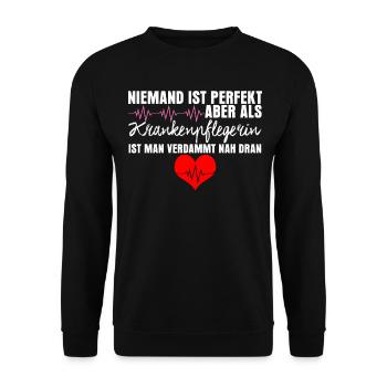 Krankenschwester lustig Krankenpflegerin - Unisex Pullover - Schwarz - Vorne - Alina (178cm) & Michal (187cm)