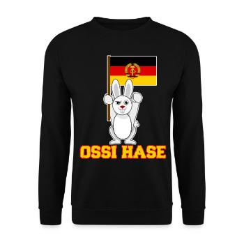 Hasen Ossi Hase Ostdeutschland Kaninchen - Unisex Pullover - Schwarz - Vorne - Alina (178cm) & Michal (187cm)