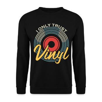 I only trust Vinyl Vintage Schallplatte - Unisex Pullover - Schwarz - Vorne - Alina (178cm) & Michal (187cm)