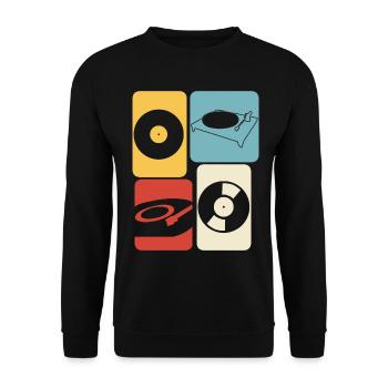 Schallplatte Retro Plattenspieler - Unisex Pullover - Schwarz - Vorne - Alina (178cm) & Michal (187cm)