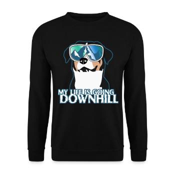 Ski Snowboard Hund mit Skibrille Berge - Unisex Pullover - Schwarz - Vorne - Alina (178cm) & Michal (187cm)