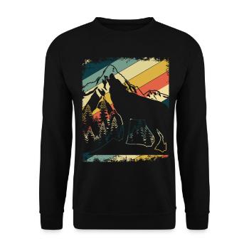 Wolf Wandern Berge Retro Wölfe Natur - Unisex Pullover - Schwarz - Vorne - Alina (178cm) & Michal (187cm)