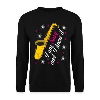 Saxophon Spruch Saxy Jazz Saxophone - Unisex Pullover - Schwarz - Vorne - Alina (178cm) & Michal (187cm)