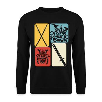 Katana Retro Ninjaschwert Samuraischwert - Unisex Pullover - Schwarz - Vorne - Alina (178cm) & Michal (187cm)