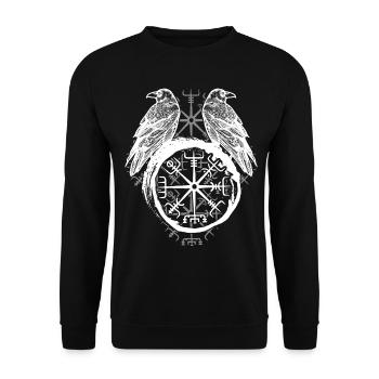 Raben Valhalla Wikinger Vegvisir Rabe - Unisex Pullover - Schwarz - Vorne - Alina (178cm) & Michal (187cm)