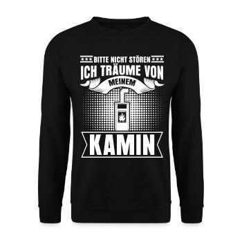 Kamin Kaminofen Brennholz Ofen - Unisex Pullover - Schwarz - Vorne - Alina (178cm) & Michal (187cm)