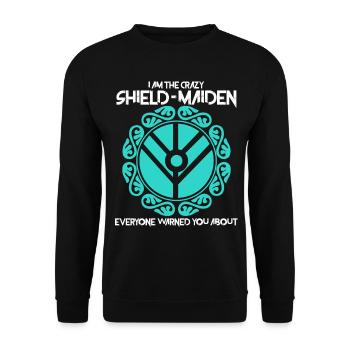 Schildmaid Spruch Witz Wikinger - Unisex Pullover - Schwarz - Vorne - Alina (178cm) & Michal (187cm)