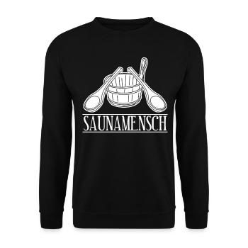 Sauna Saunamensch Saunisten Saunieren - Unisex Pullover - Schwarz - Vorne - Alina (178cm) & Michal (187cm)