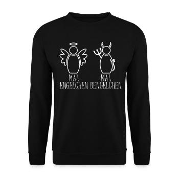 Heiligenschein Engel Bengelchen Bengel - Unisex Pullover - Schwarz - Vorne - Alina (178cm) & Michal (187cm)
