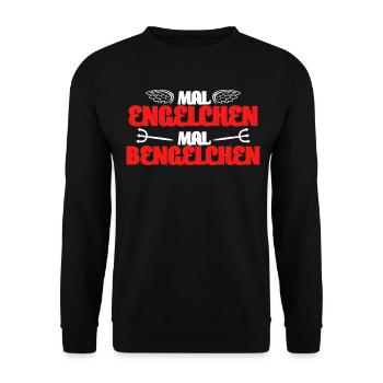 Engelchen Bengelchen Witz Bengel Engel - Unisex Pullover - Schwarz - Vorne - Alina (178cm) & Michal (187cm)