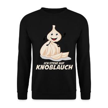 Knoblauch Spruch lustig Knoblauchzehen - Unisex Pullover - Schwarz - Vorne - Alina (178cm) & Michal (187cm)
