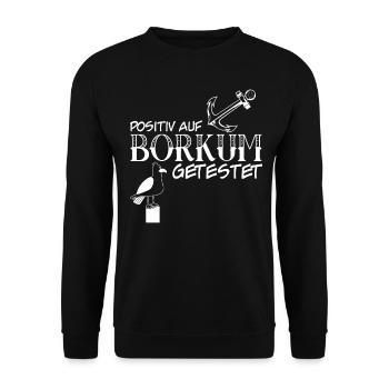 Borkum Urlaub lustig Anker - Unisex Pullover - Schwarz - Vorne - Alina (178cm) & Michal (187cm)