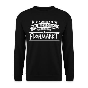 Flohmarkt Spruch Trödelmarkt - Unisex Pullover - Schwarz - Vorne - Alina (178cm) & Michal (187cm)