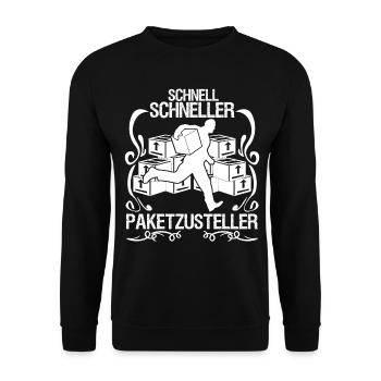 Paketzusteller Paketbote Paketdienst - Unisex Pullover - Schwarz - Vorne - Alina (178cm) & Michal (187cm)