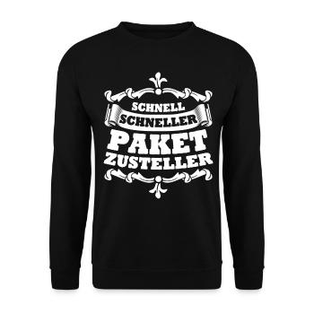 Paketzusteller Paketdienst Paketbote - Unisex Pullover - Schwarz - Vorne - Alina (178cm) & Michal (187cm)