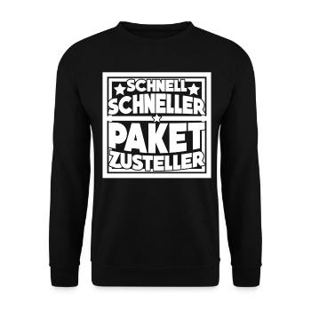 Paketbote Paketdienst Paketzusteller - Unisex Pullover - Schwarz - Vorne - Alina (178cm) & Michal (187cm)
